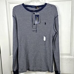 Polo Ralph Lauren S Stripe Thermal Henley Long Sleeve Waffle Knit Pony Shirt NWT